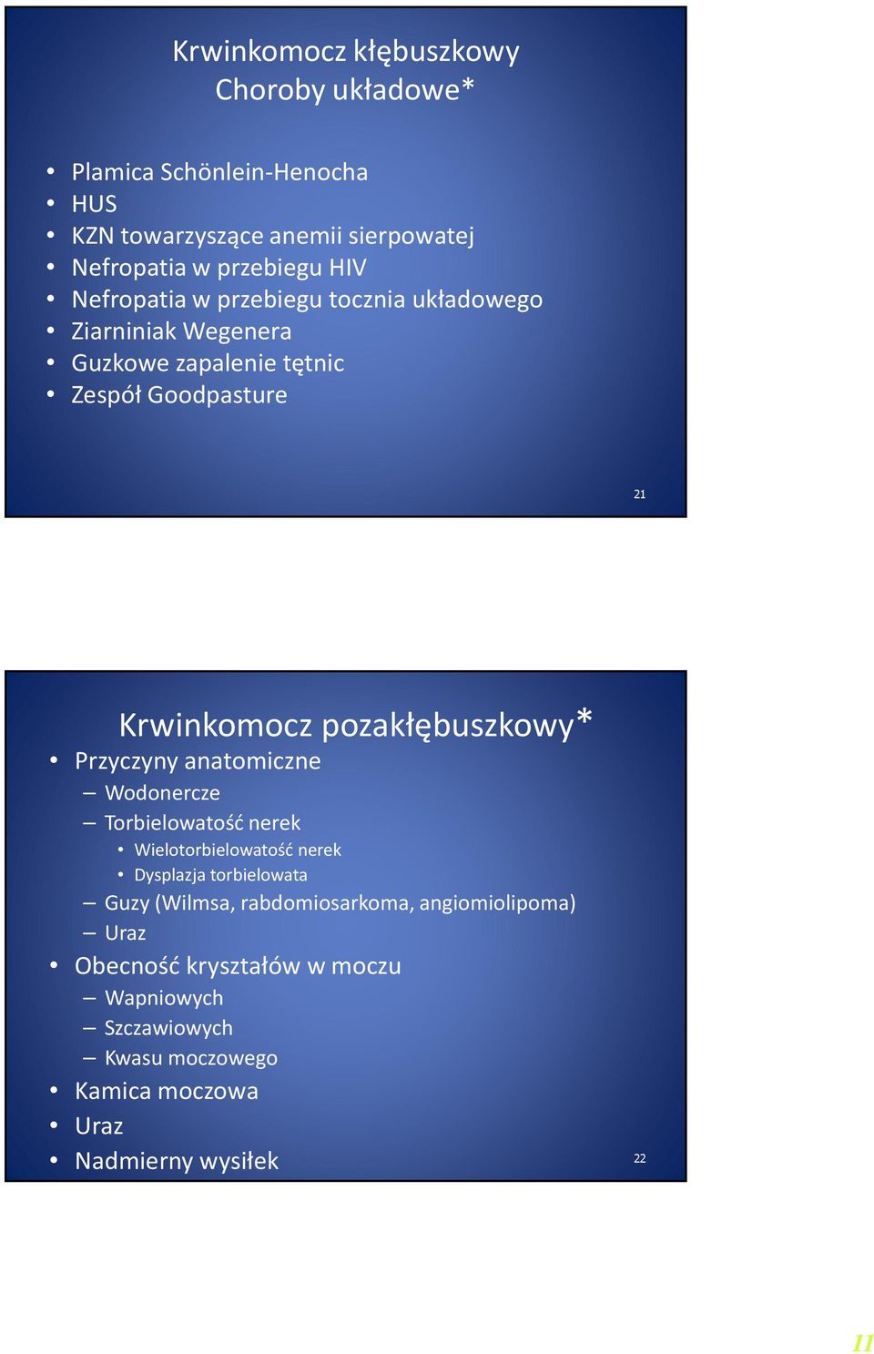 pozakłębuszkowy* Przyczyny anatomiczne Wodonercze Torbielowatość nerek Wielotorbielowatość nerek Dysplazja torbielowata Guzy (Wilmsa,
