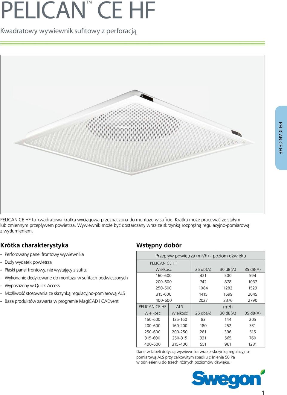 Krótka charakterystyka - Perforowany panel frontowy wywiewnika - Duży wydatek powietrza - Płaski panel frontowy, nie wystający z sufitu - Wykonanie dedykowane do montażu w sufitach podwieszonych -