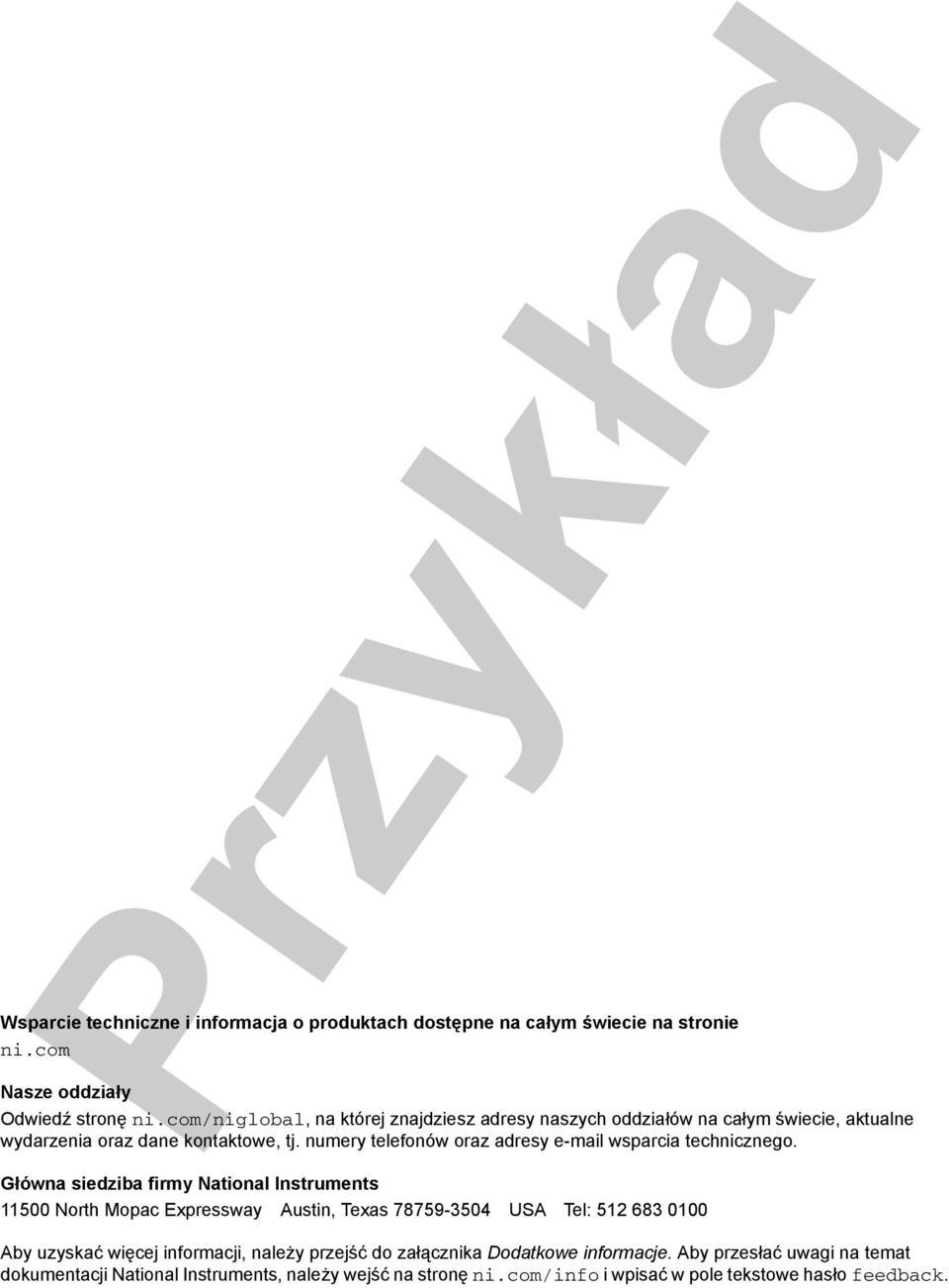 numery telefonów oraz adresy e-mail wsparcia technicznego.