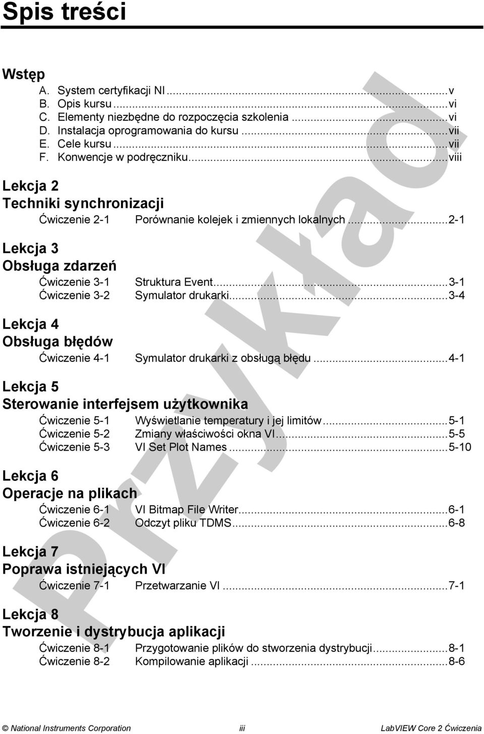 ..2-1 Lekcja 3 Obsługa zdarzeń Ćwiczenie 3-1 Ćwiczenie 3-2 Lekcja 4 Obsługa błędów Struktura Event...3-1 Symulator drukarki...3-4 Ćwiczenie 4-1 Symulator drukarki z obsługą błędu.