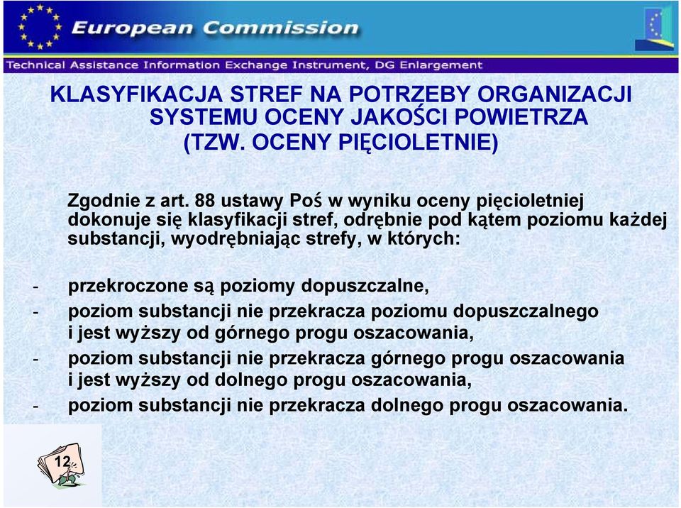 których: - przekroczone są poziomy dopuszczalne, - poziom substancji nie przekracza poziomu dopuszczalnego i jest wyższy od górnego progu