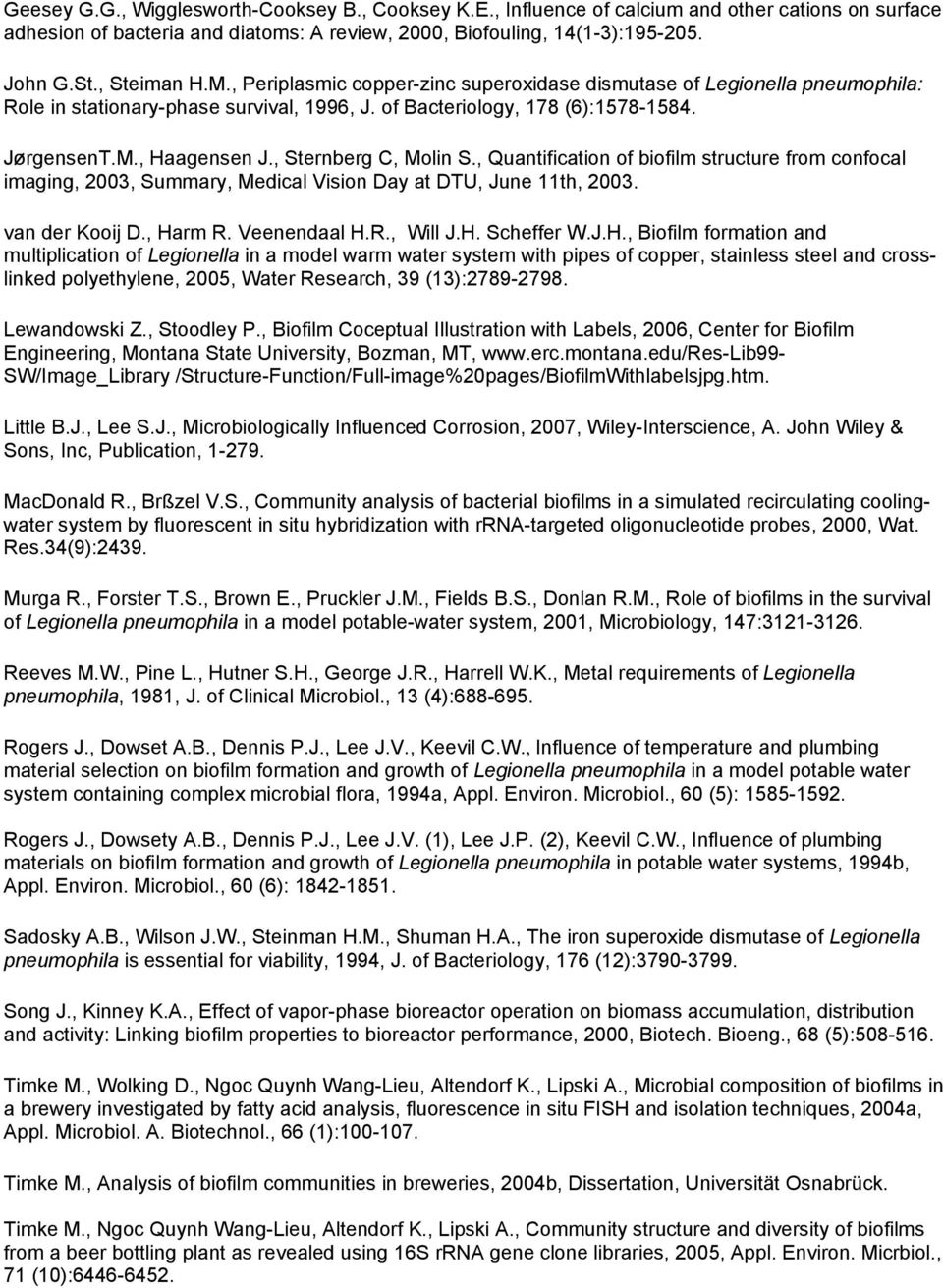 , Sternberg C, Molin S., Quantification of biofilm structure from confocal imaging, 2003, Summary, Medical Vision Day at DTU, June 11th, 2003. van der Kooij D., Harm R. Veenendaal H.R., Will J.H. Scheffer W.