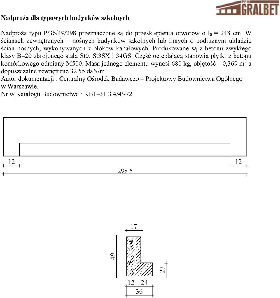 Produkowane są z betonu zwykłego klasy B 20 zbrojonego stalą St0, St3SX i 34GS.