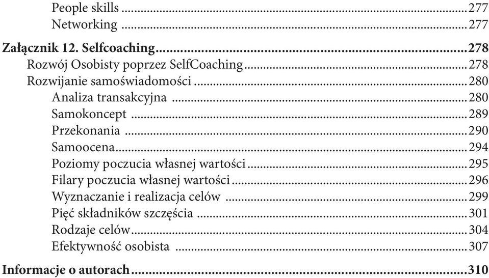 ..294 Poziomy poczucia własnej wartości...295 Filary poczucia własnej wartości.