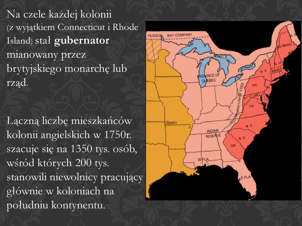 Łączną liczbę mieszkańców kolonii angielskich w 1750r.