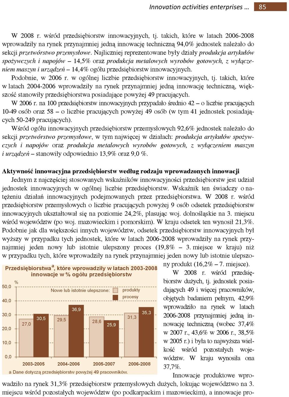 Najliczniej reprezentowane były działy produkcja artykułów spożywczych i napojów 14,5% oraz produkcja metalowych wyrobów gotowych, z wyłączeniem maszyn i urządzeń 14,4% ogółu przedsiębiorstw