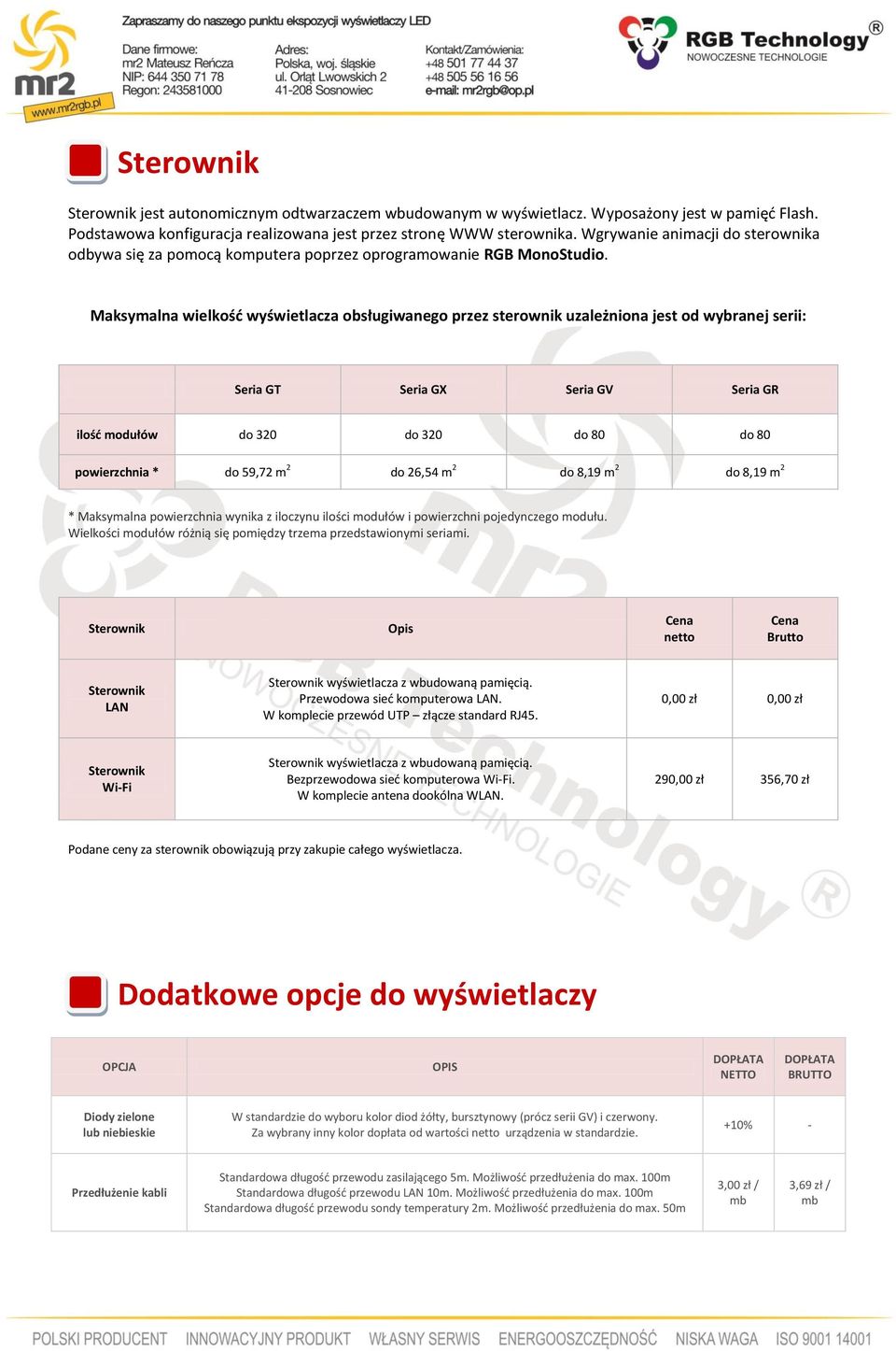 Maksymalna wielkośd wyświetlacza obsługiwanego przez sterownik uzależniona jest od wybranej serii: Seria GT Seria GX Seria GV Seria GR ilośd modułów do 320 do 320 do 80 do 80 powierzchnia * do 59,72