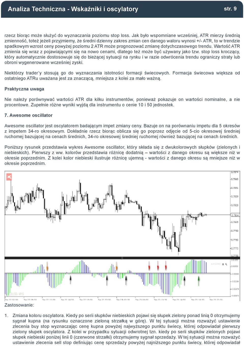 poziomu 2 ATR może prognozować zmianę dotychczasowego trendu. Wartość ATR zmienia się wraz z pojawiającymi się na nowo cenami, dlatego też może być używany jako tzw.