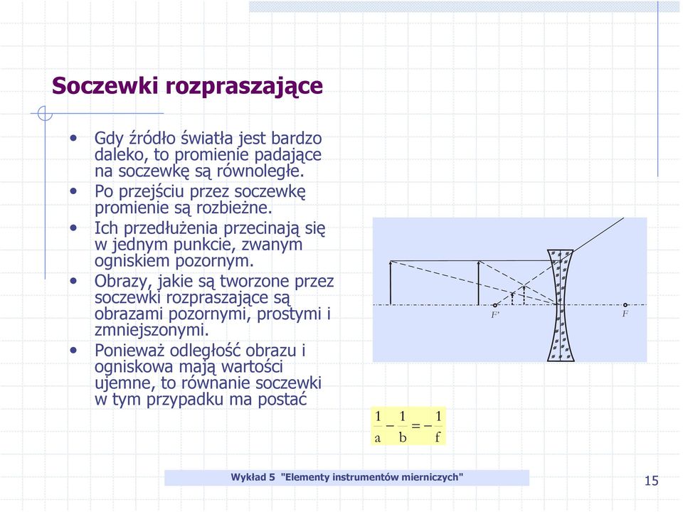 Ich przedłużenia przecinają się w jednym punkcie, zwanym ogniskiem pozornym.