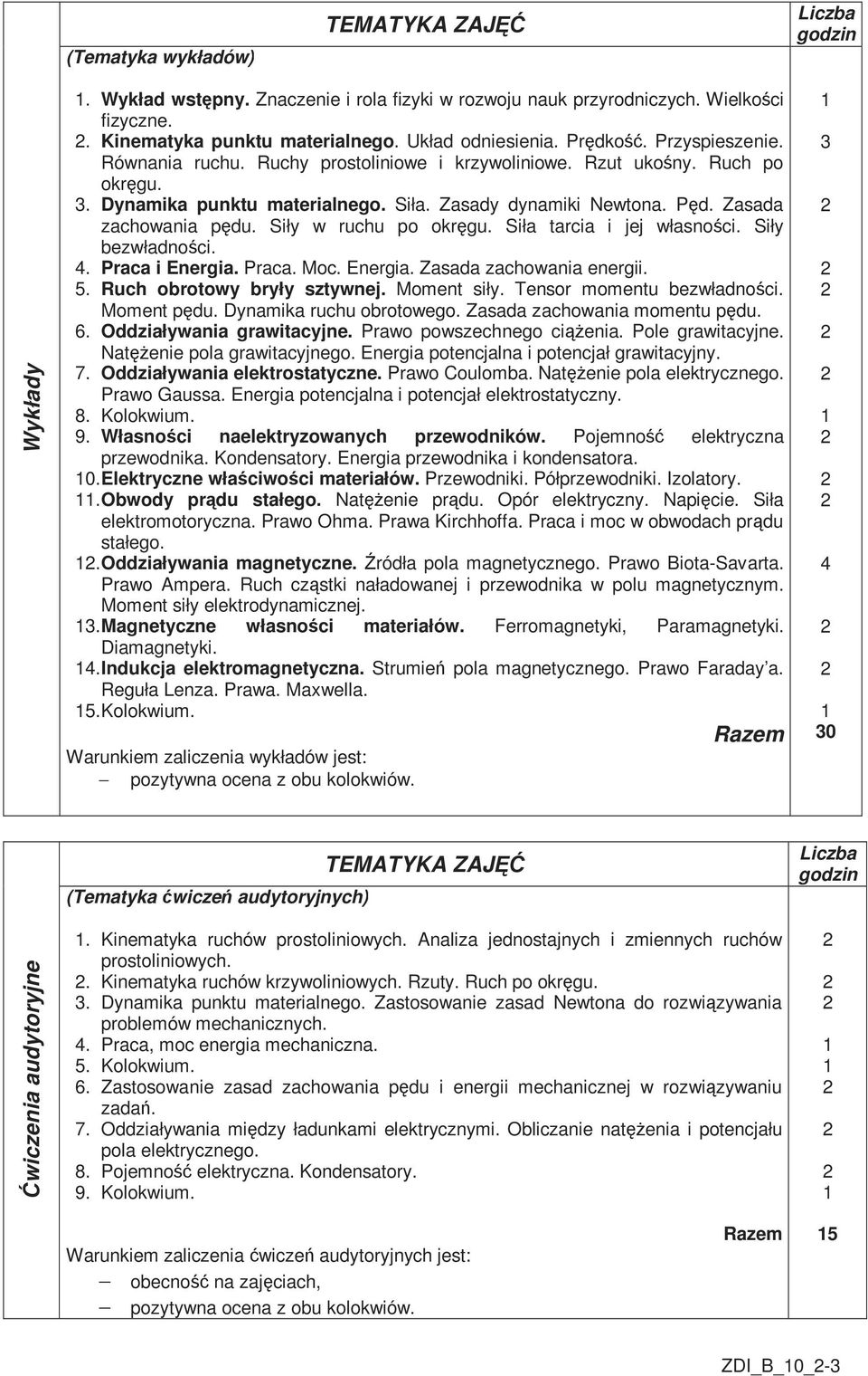 Siła tarcia i jej własności. Siły bezwładności. 4. Praca i Energia. Praca. Moc. Energia. Zasada zachowania energii. 5. Ruch obrotowy bryły sztywnej. Moment siły. Tensor momentu bezwładności.