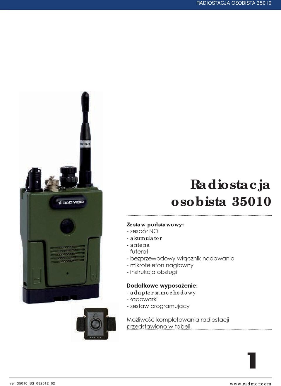 instrukcja obsługi Dodatkowe wyposażenie: - adapter samochodowy - ładowarki - zestaw