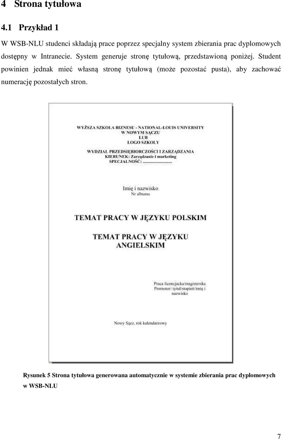 dostępny w Intranecie. System generuje stronę tytułową, przedstawioną poniżej.