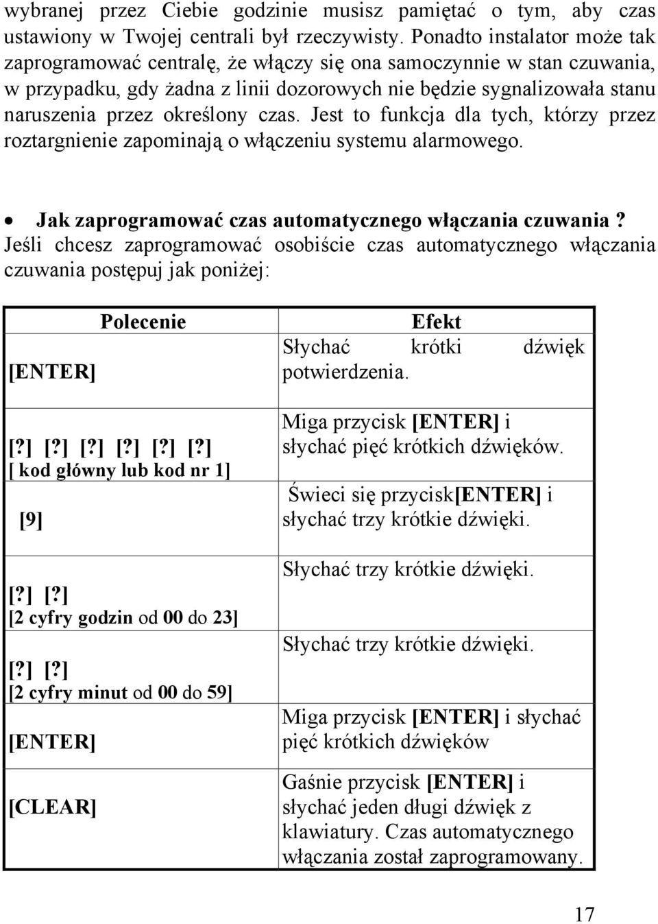 czas. Jest to funkcja dla tych, którzy przez roztargnienie zapominają o włączeniu systemu alarmowego. Jak zaprogramować czas automatycznego włączania czuwania?