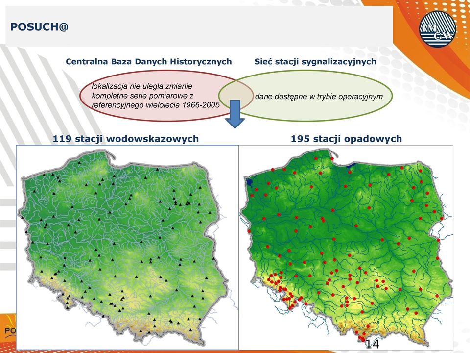 wielolecia 1966-2005 119 stacji wodowskazowych Sieć stacji