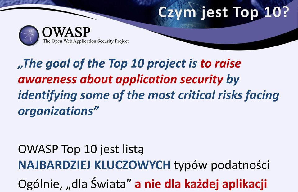 risks facing organizations OWASP Top 10 jest listą NAJBARDZIEJ
