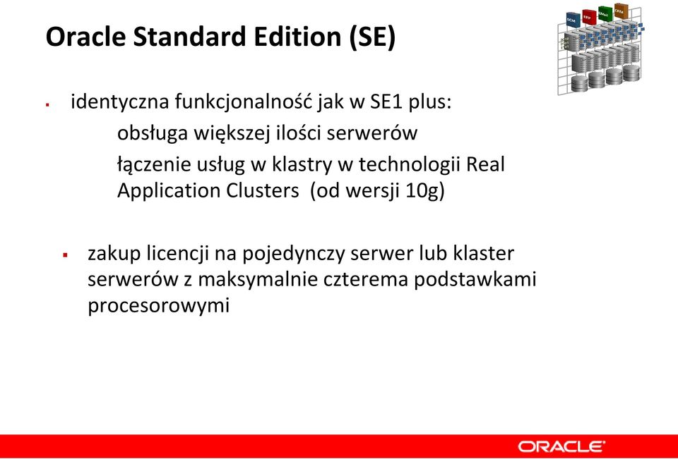 Real Application Clusters (od wersji 10g) zakup licencji na pojedynczy