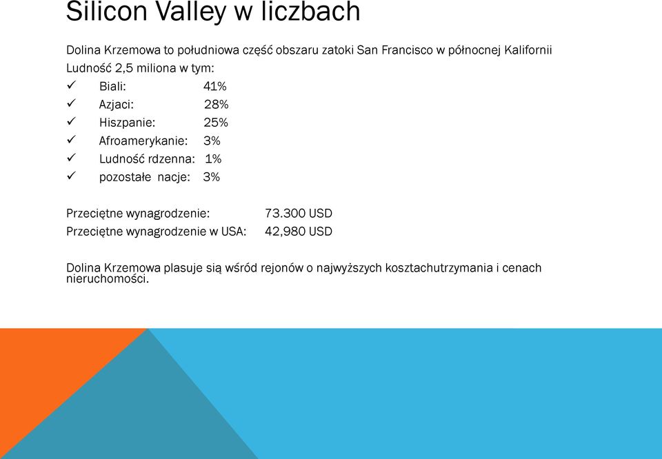 rdzenna: 1% pozostałe nacje: 3% Przeciętne wynagrodzenie: Przeciętne wynagrodzenie w USA: 73.
