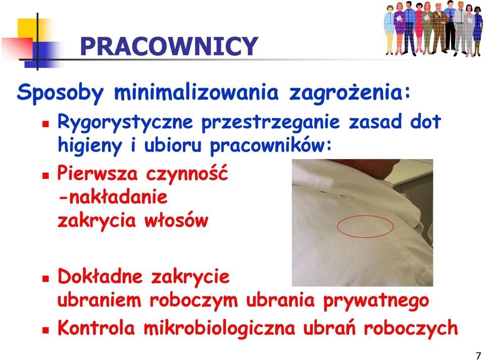 czynność -nakładanie zakrycia włosów Dokładne zakrycie ubraniem