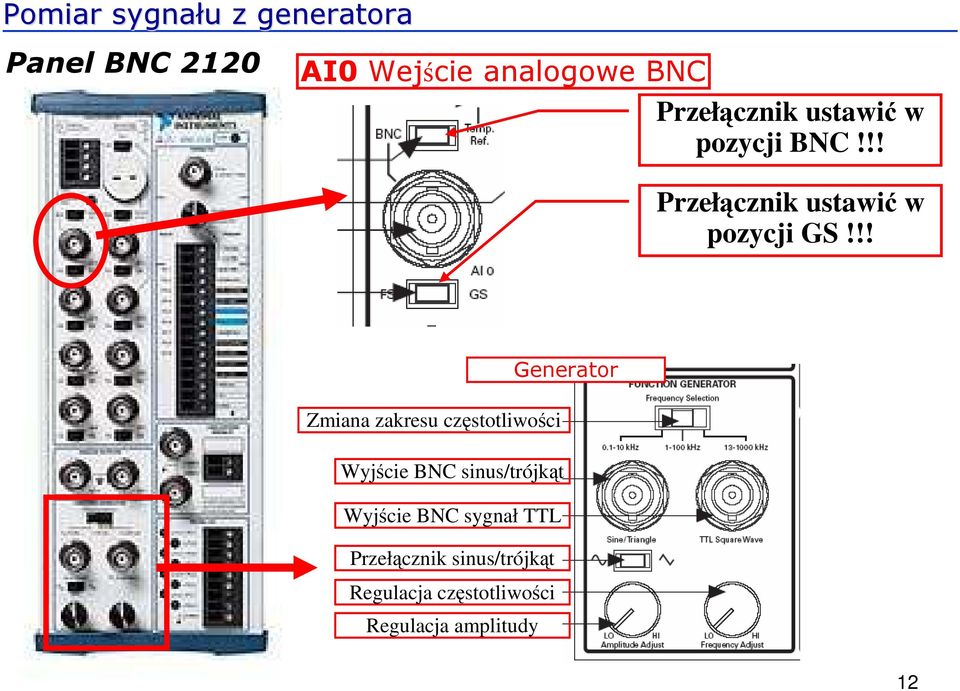 !! Generator Zmiana zakresu częstotliwości Wyjście BNC sinus/trójkąt Wyjście