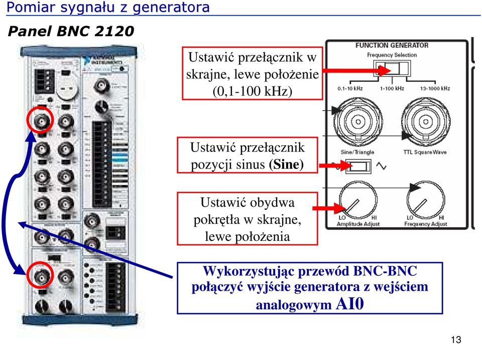 sinus (Sine) Ustawić obydwa pokrętła w skrajne, lewe położenia