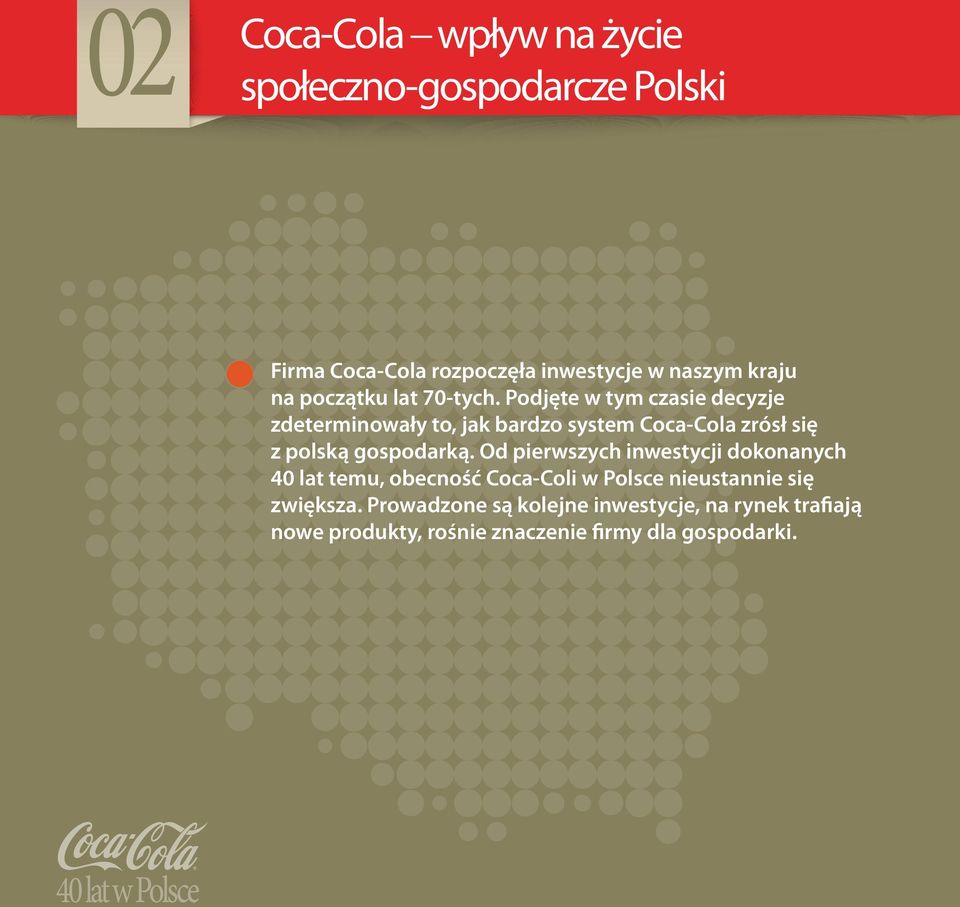 Podjęte w tym czasie decyzje zdeterminowały to, jak bardzo system Coca-Cola zrósł się z polską gospodarką.