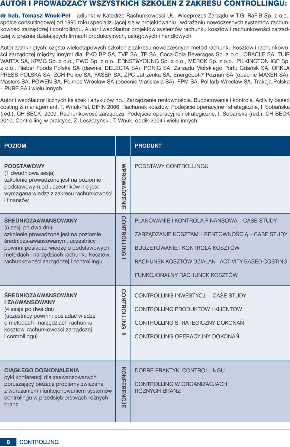 Autor i współautor projektów systemów rachunku kosztów i rachunkowości zarządczej w prężnie działających firmach produkcyjnych, usługowych i handlowych.