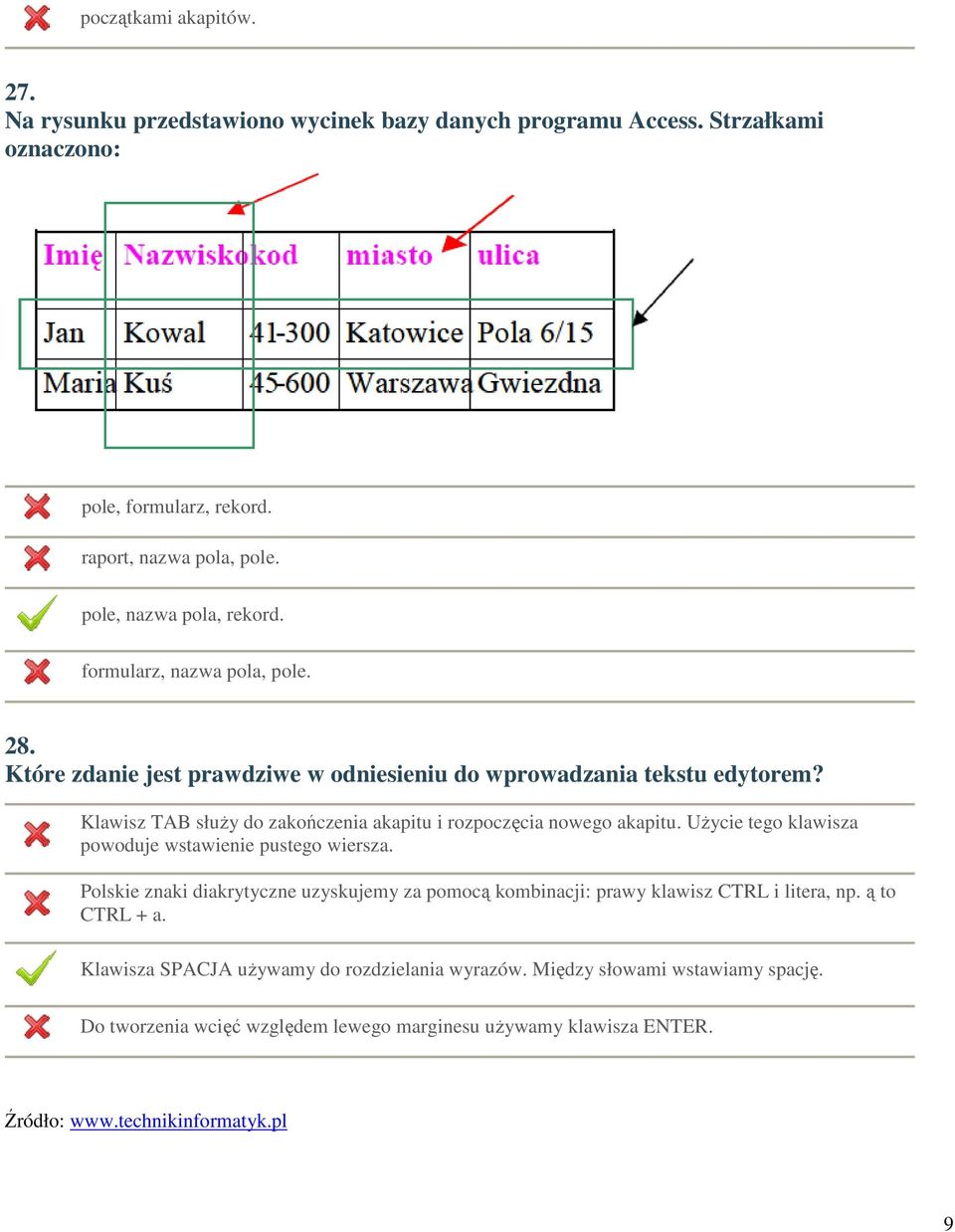 Klawisz TAB służy do zakończenia akapitu i rozpoczęcia nowego akapitu. Użycie tego klawisza powoduje wstawienie pustego wiersza.