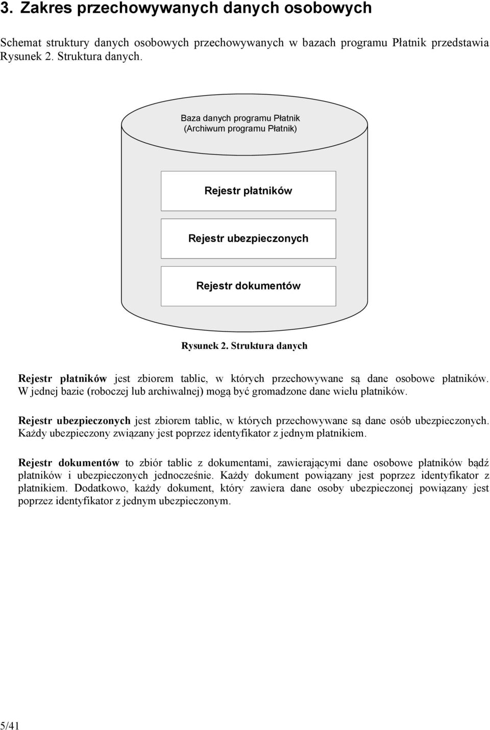Struktura danych Rejestr płatników jest zbiorem tablic, w których przechowywane są dane osobowe płatników. W jednej bazie (roboczej lub archiwalnej) mogą być gromadzone dane wielu płatników.