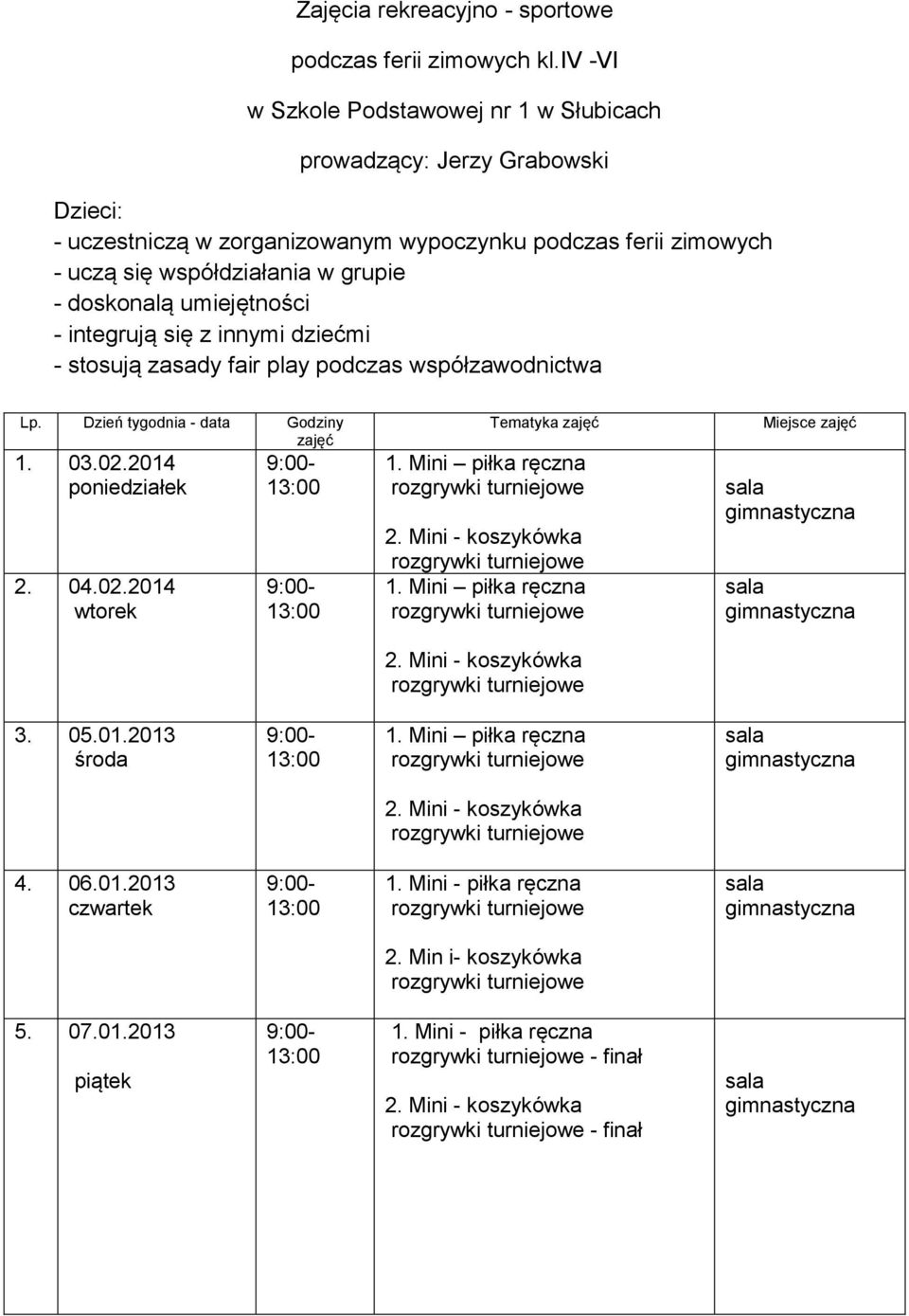 współdziałania w grupie - doskonalą umiejętności - integrują się z innymi dziećmi - stosują zasady fair play podczas współzawodnictwa Lp.