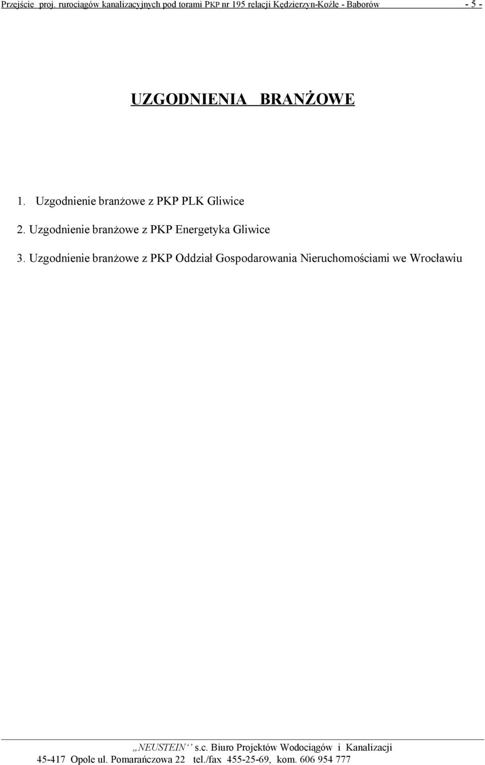 - Baborów - 5 - UZGODNIENIA BRANŻOWE 1.
