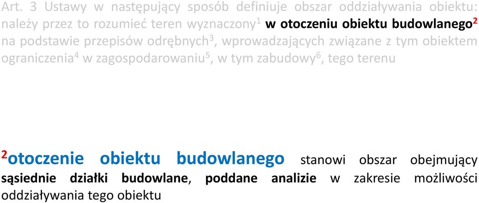 tym obiektem ograniczenia 4 w zagospodarowaniu 5, w tym zabudowy 6, tego terenu 2 otoczenie obiektu budowlanego