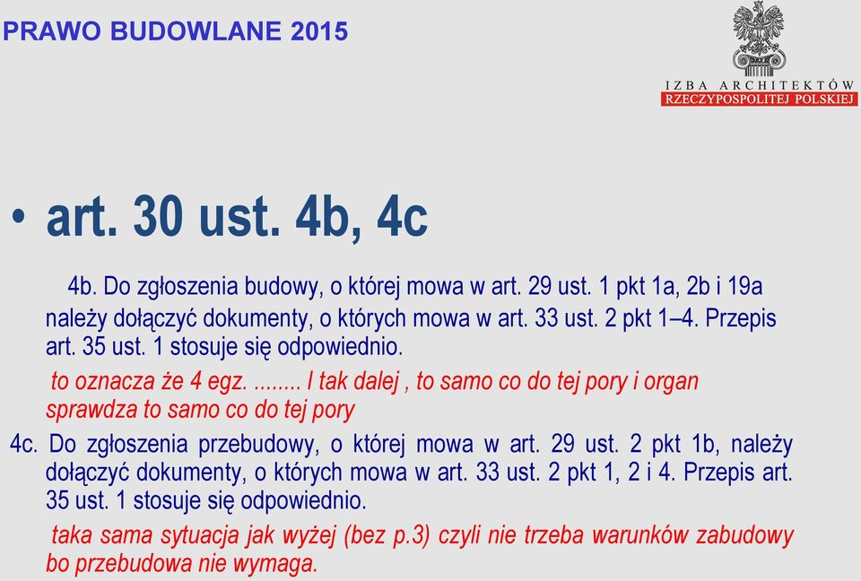 ... I tak dalej, to samo co do tej pory i organ sprawdza to samo co do tej pory 4c. Do zgłoszenia przebudowy, o której mowa w art. 29 ust.