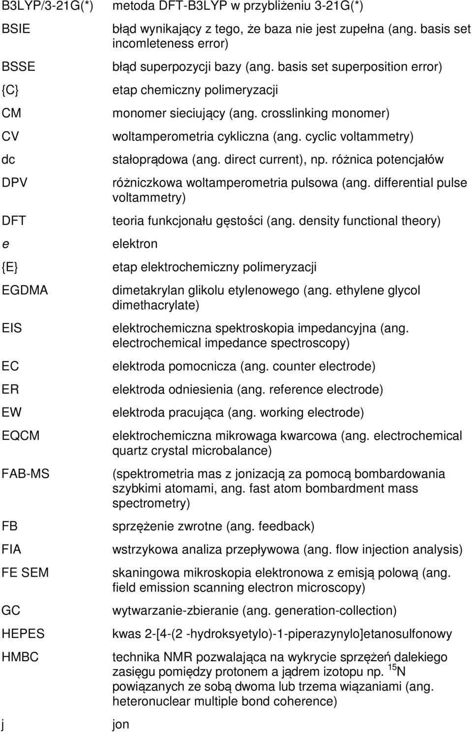 crosslinking monomer) woltamperometria cykliczna (ang. cyclic voltammetry) stałoprądowa (ang. direct current), np. różnica potencjałów różniczkowa woltamperometria pulsowa (ang.