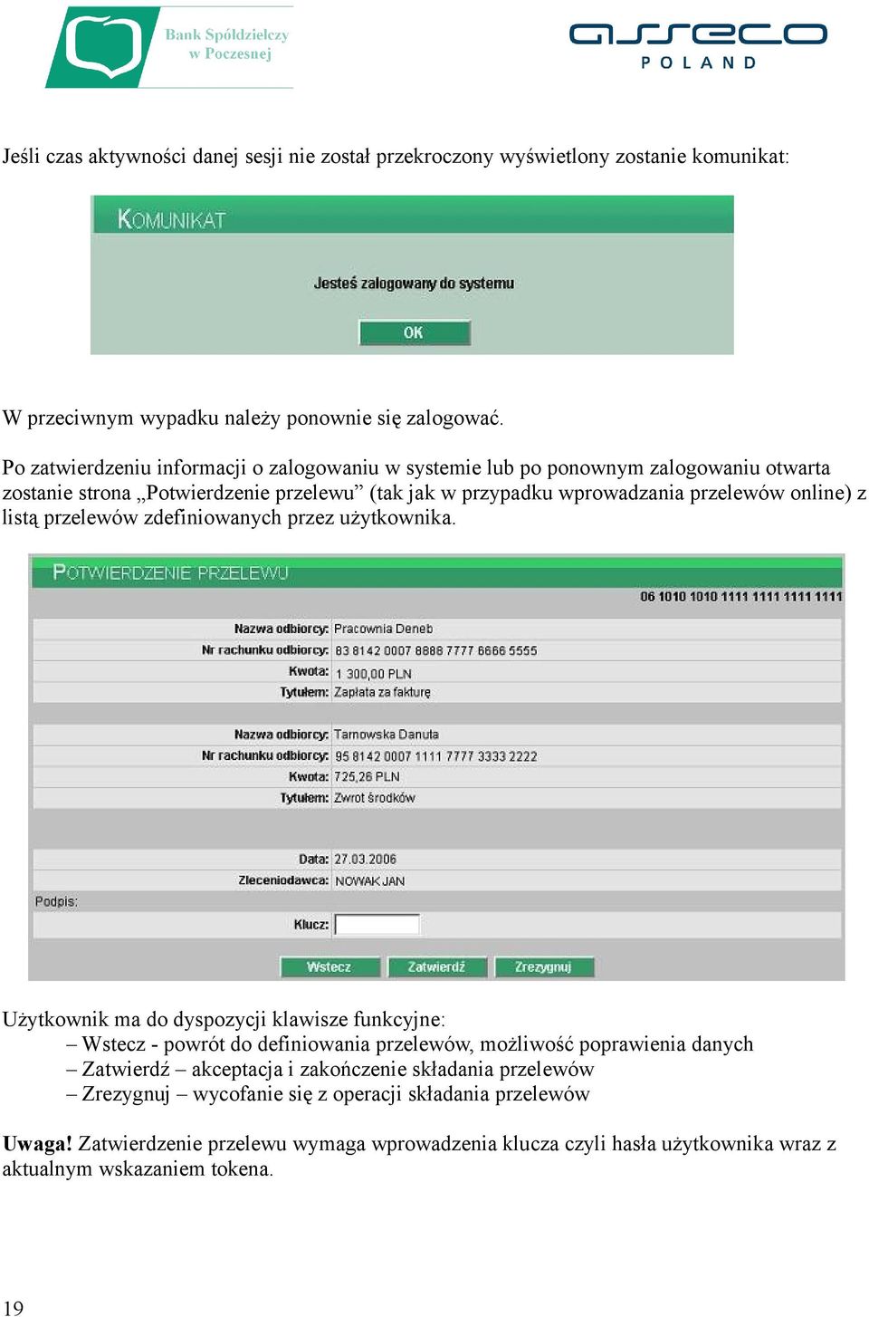 z listą przelewów zdefiniowanych przez użytkownika.