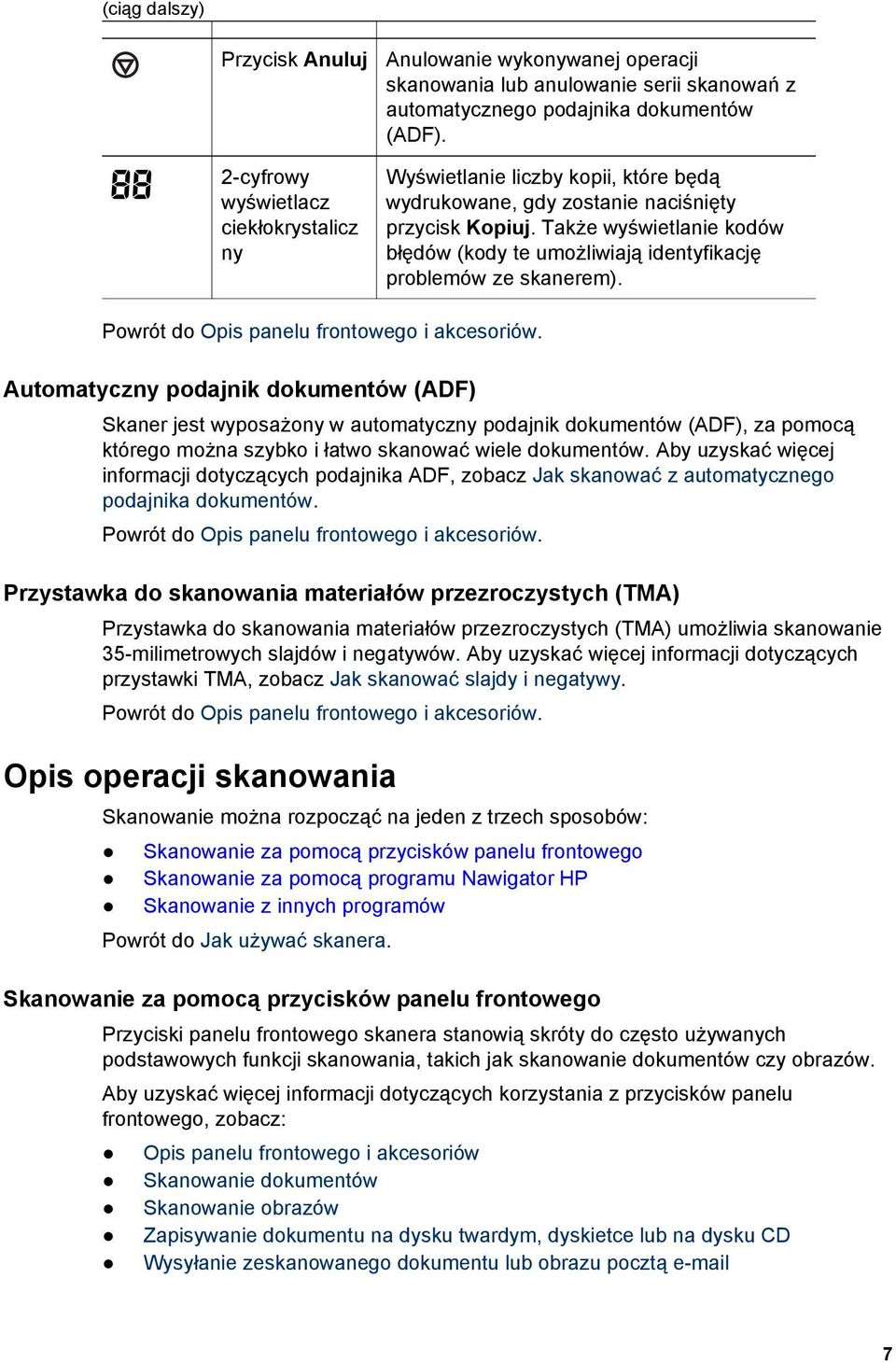 Powrót do Opis panelu frontowego i akcesoriów.