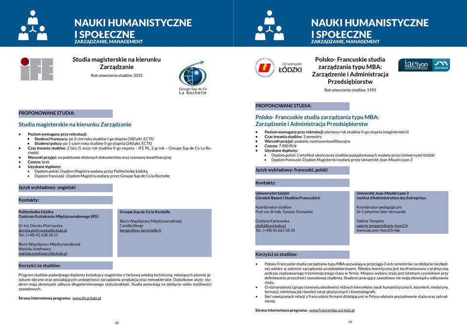 ECTS) Studenci polscy: po 1-szym roku studiów II-go stopnia (240 pkt.