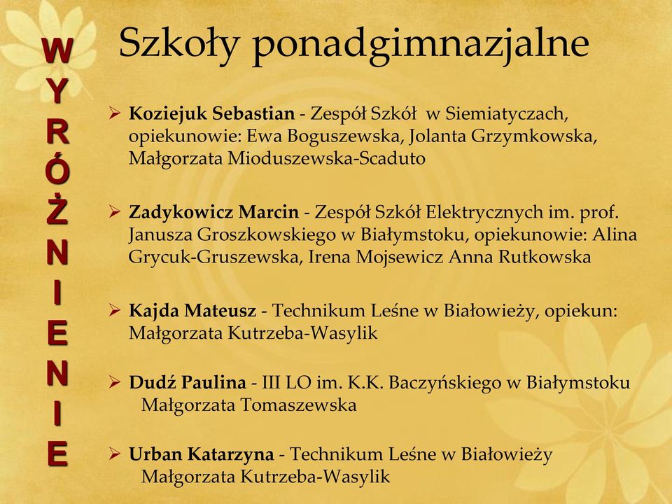 Janusza Groszkowskiego w Białymstoku, opiekunowie: Alina Grycuk-Gruszewska, rena Mojsewicz Anna utkowska Kajda Mateusz - Technikum Leśne