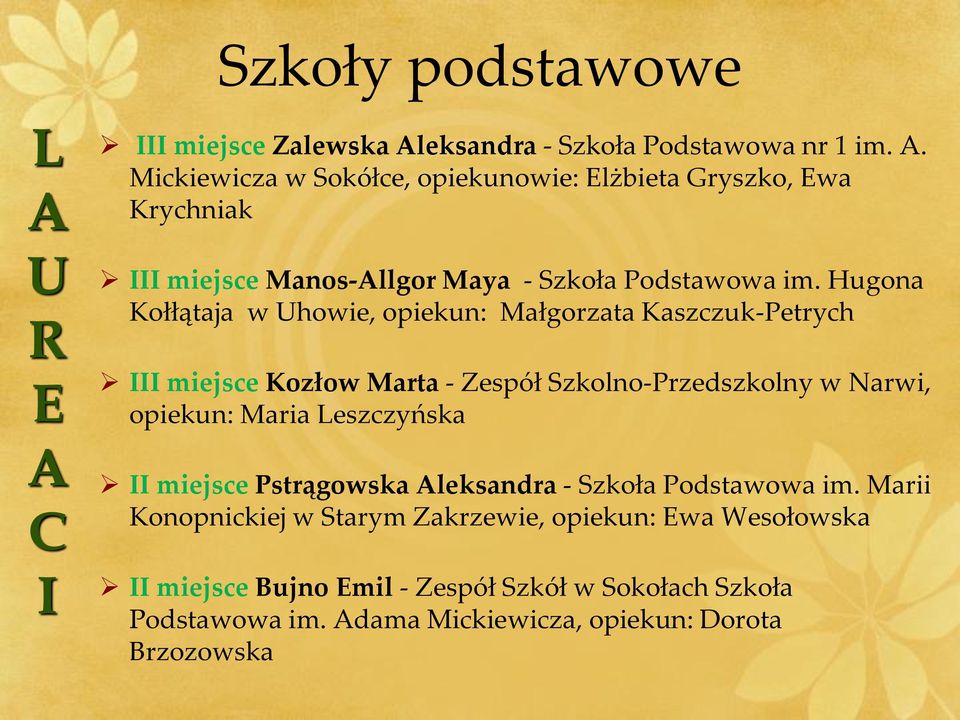 Leszczyńska miejsce Pstrągowska Aleksandra - Szkoła Podstawowa im.