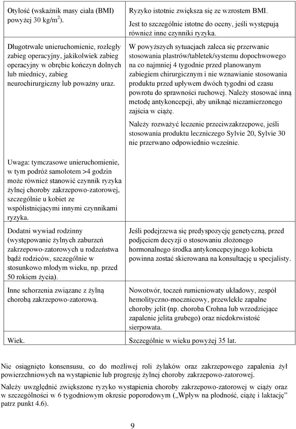 Ryzyko istotnie zwiększa się ze wzrostem BMI. Jest to szczególnie istotne do oceny, jeśli występują również inne czynniki ryzyka.