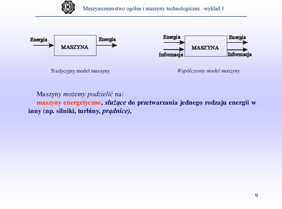 możemy podzielić na: maszyny energetyczne, służące do