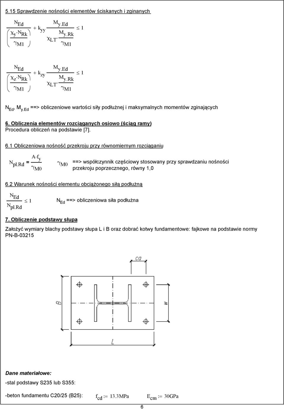 rd = γ γ M0 ==> współczynnik częściowy stosowany przy sprawdzaniu nośności M0 przekroju poprzecznego, równy 1,0 6. Warunek nośności elementu obciążonego siłą podłużną 1 N pl.