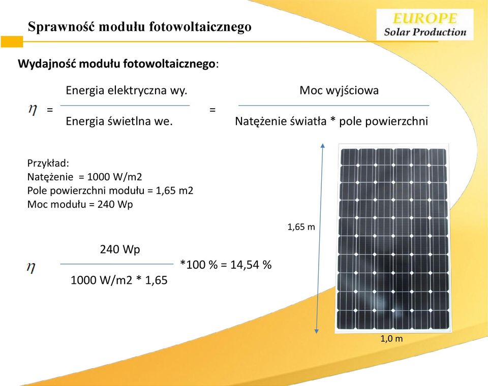 Moc wyjściowa Natężenie światła * pole powierzchni Przykład: Natężenie =