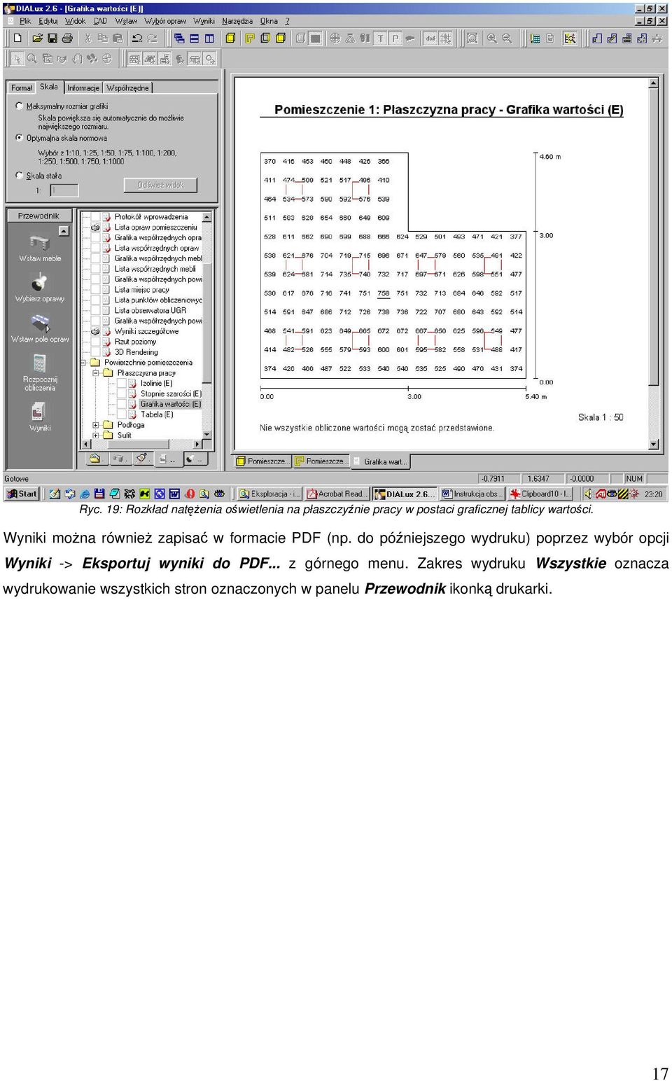 do póniejszego wydruku) poprzez wybór opcji Wyniki -> Eksportuj wyniki do PDF.