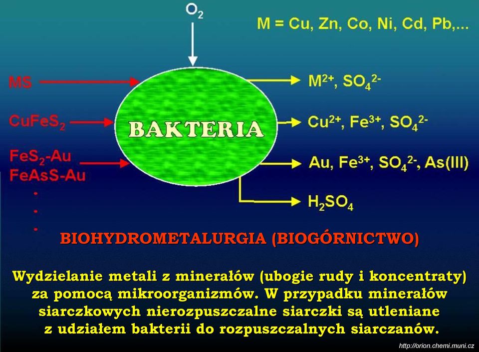 W przypadku minerałów siarczkowych nierozpuszczalne siarczki są