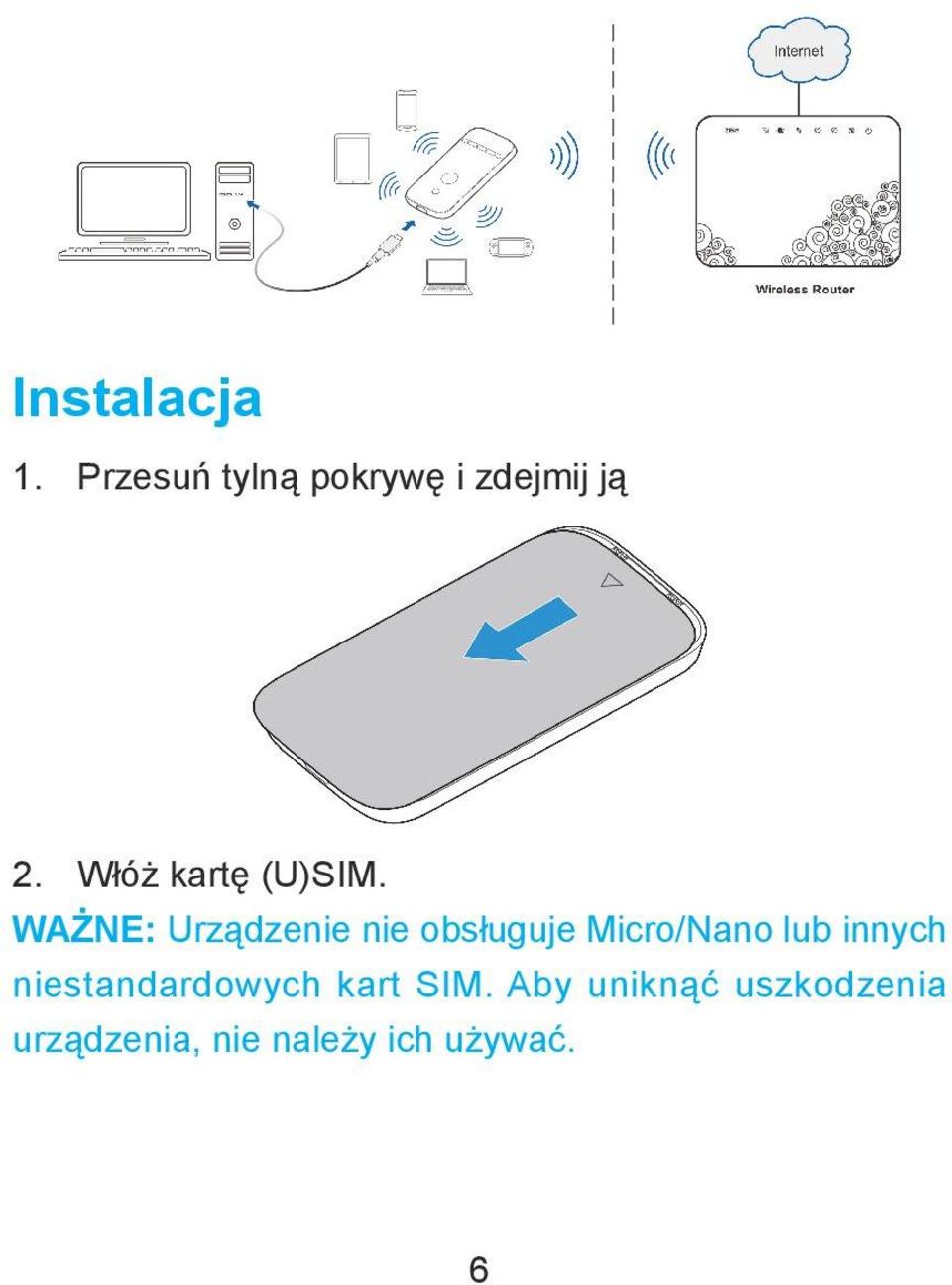 WAŻNE: Urządzenie nie obsługuje Micro/Nano lub
