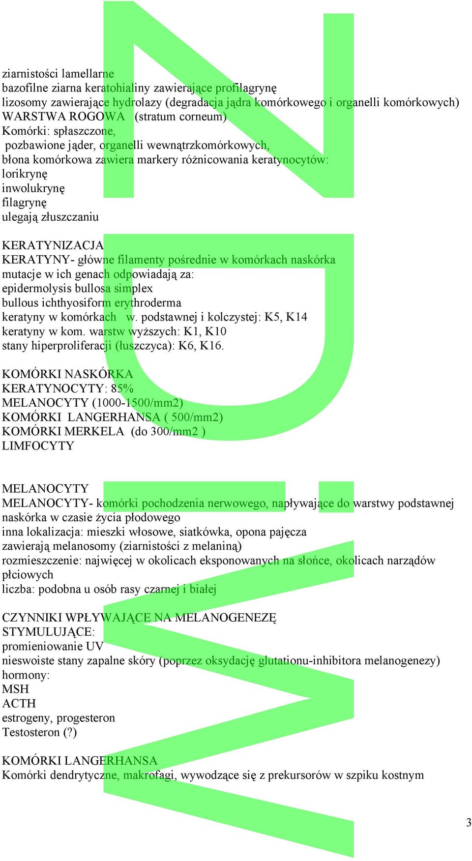 KERATYNY- główne filamenty pośrednie w komórkach naskórka mutacje w ich genach odpowiadają za: epidermolysis bullosa simplex bullous ichthyosiform erythroderma keratyny w komórkach w.