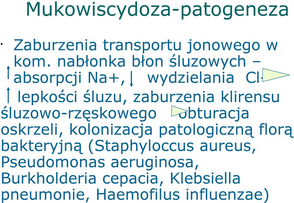 klirensu śluzowo-rzęskowego obturacja oskrzeli, kolonizacja patologiczną florą