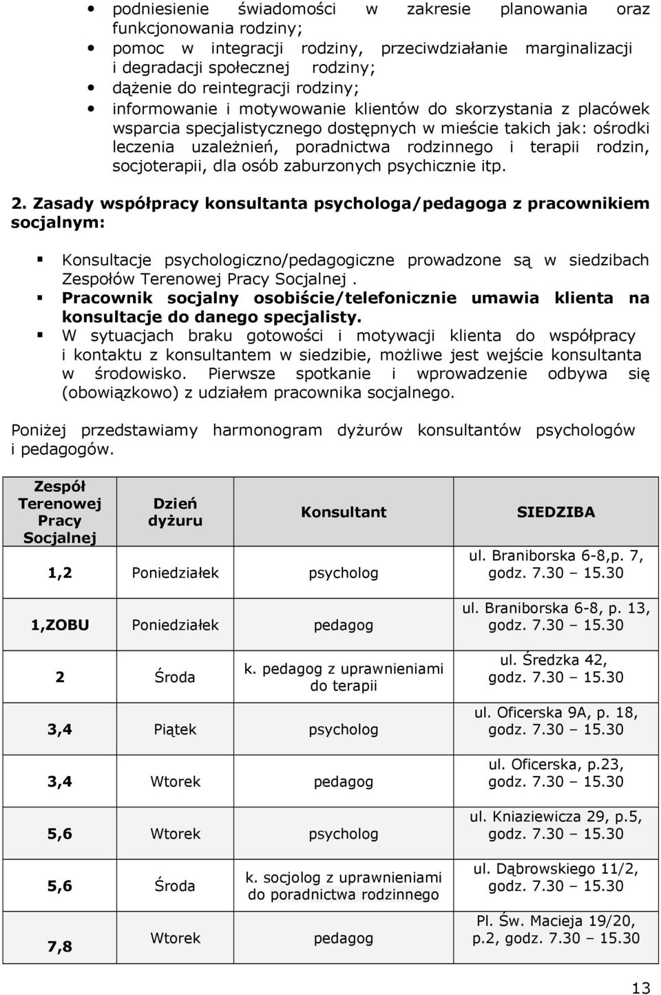 rodzin, socjoterapii, dla osób zaburzonych psychicznie itp. 2.