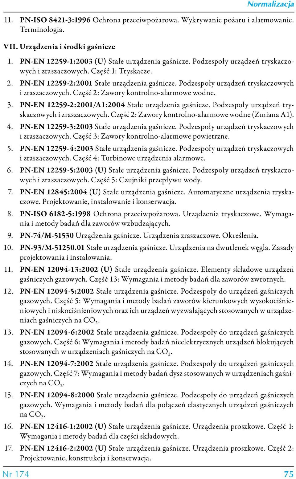 Część 2: Zawory kontrolno-alarmowe wodne. 3. PN-EN 12259-2:2001/A1:2004 Stałe urządzenia gaśnicze. Podzespoły urządzeń tryskaczowych i zraszaczowych.