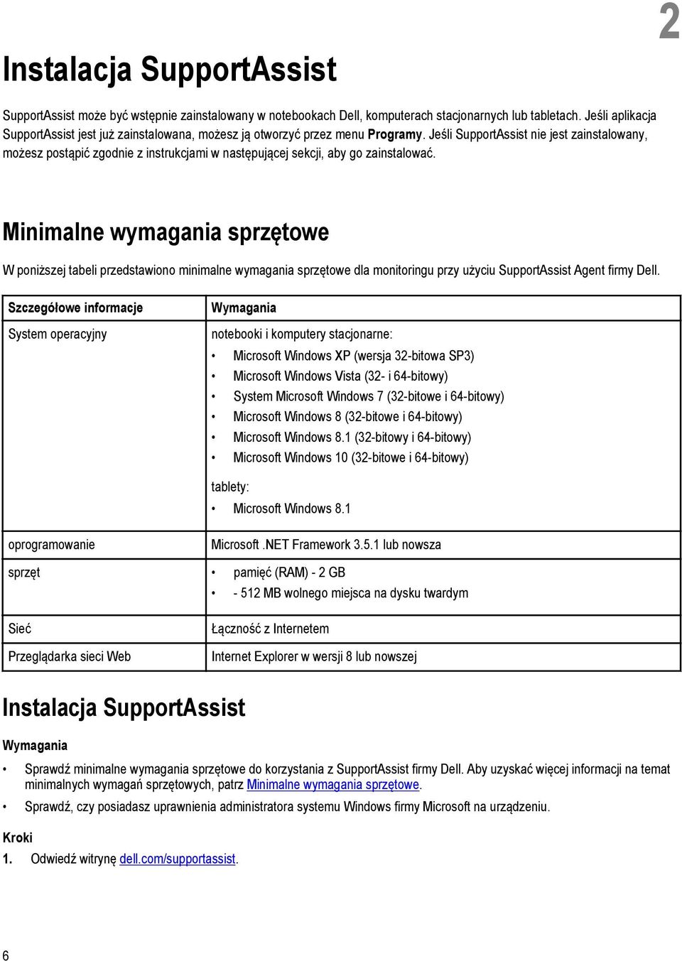 Jeśli SupportAssist nie jest zainstalowany, możesz postąpić zgodnie z instrukcjami w następującej sekcji, aby go zainstalować.